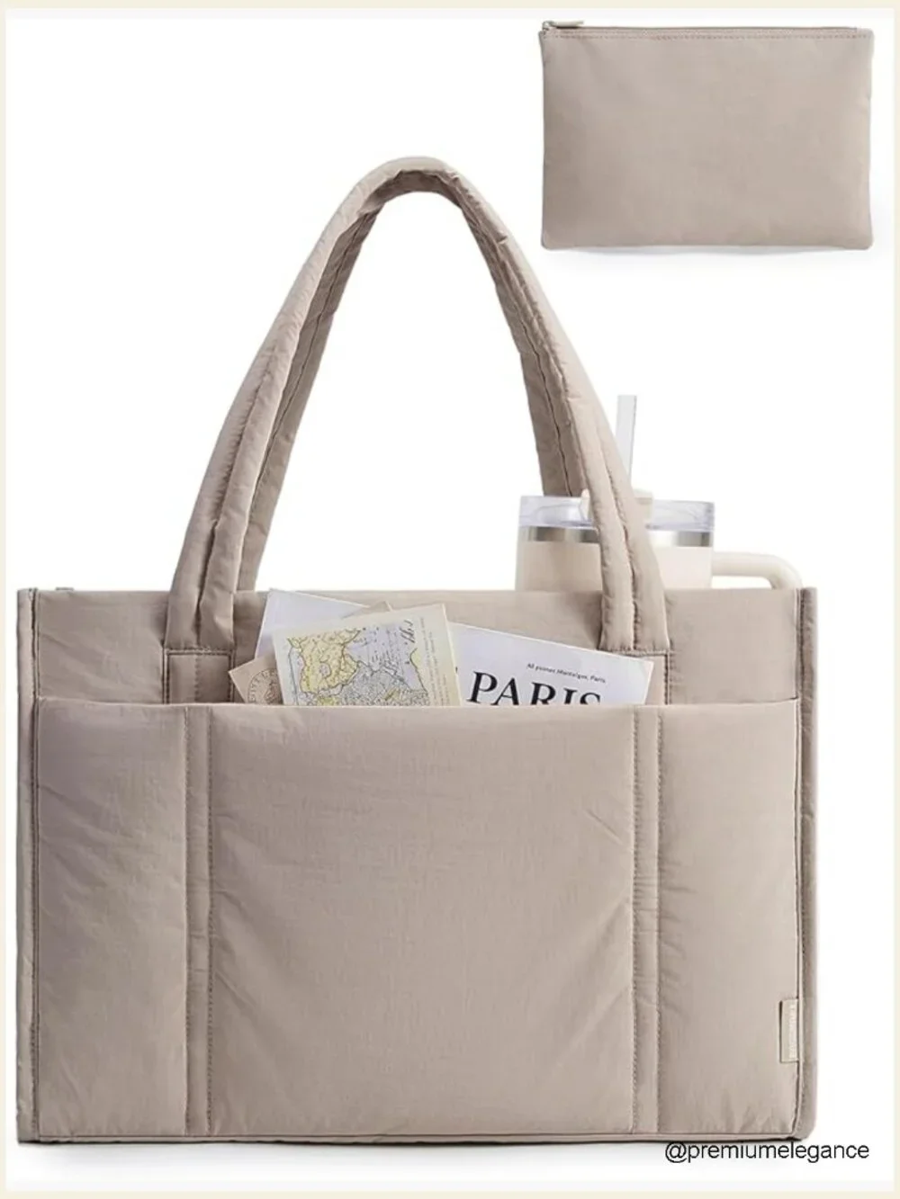 Quilted Puffer Tote Bag with Zipper, Fits 15.6
